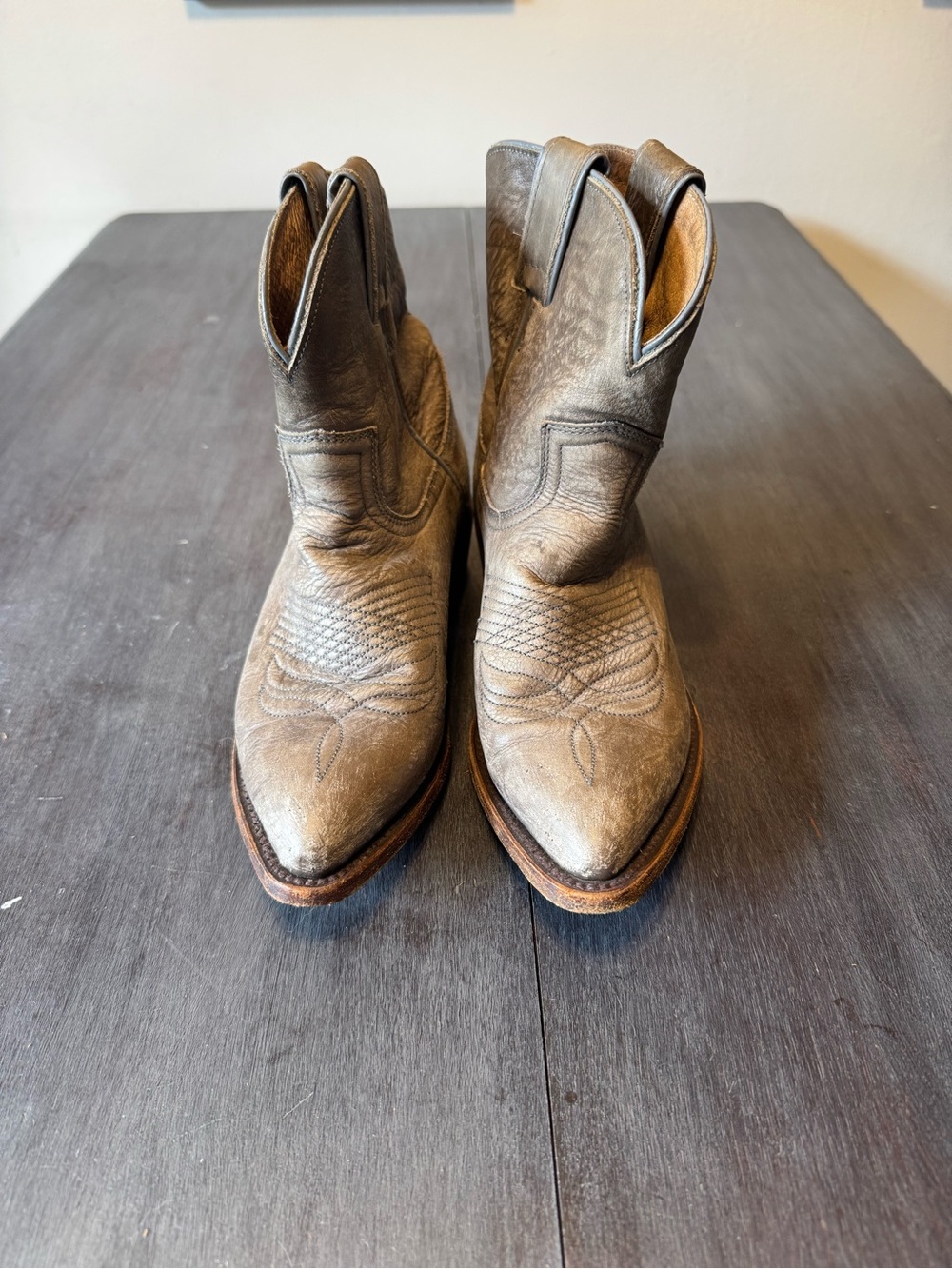 Frye Women's Distressed Taupe Western Ankle Booties